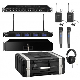 Four wireless microphones portable kit
